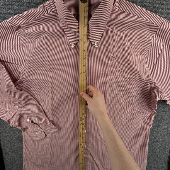 Brooks Brothers Red Non-Iron Button-Down 17.5 34/35 Slim Striped Cotton Shirt - Picture 3 of 14